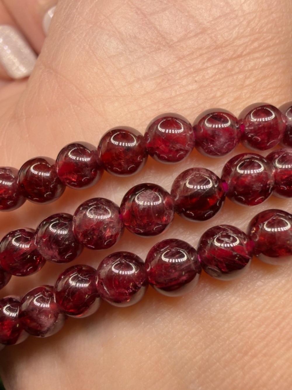 5mm Natural Garnet Beaded Bracelet - January Birthstone - Picture 3 of 7